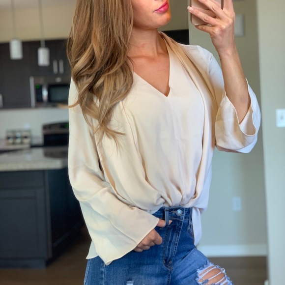 Anthropologie Tops - - Cream Drape Bell Sleeve Blouse -